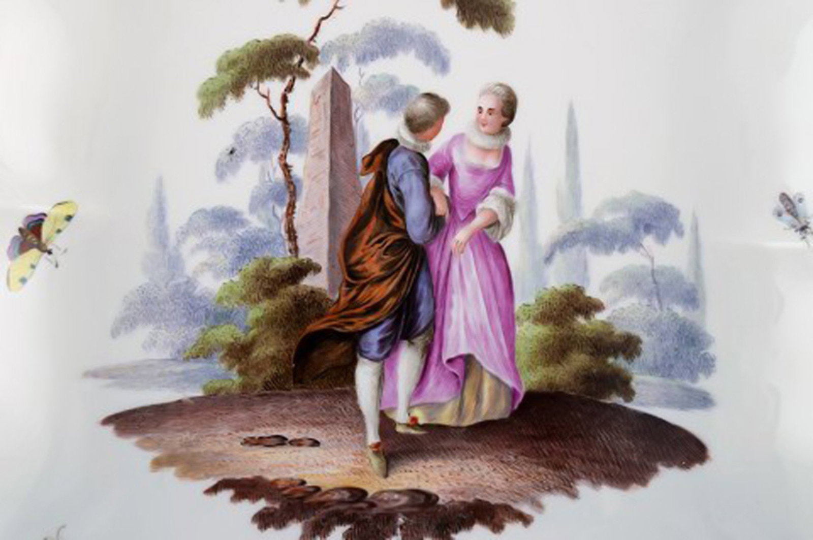 Antique Meissen dish / bowl in hand-painted porcelain. Romantic scenery with noble couple, - 3