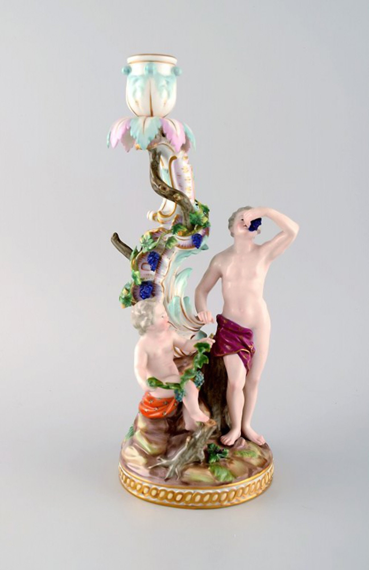 Antique Meissen figural candlestick in hand-painted porcelain. Model number 1190. (1 of 10)