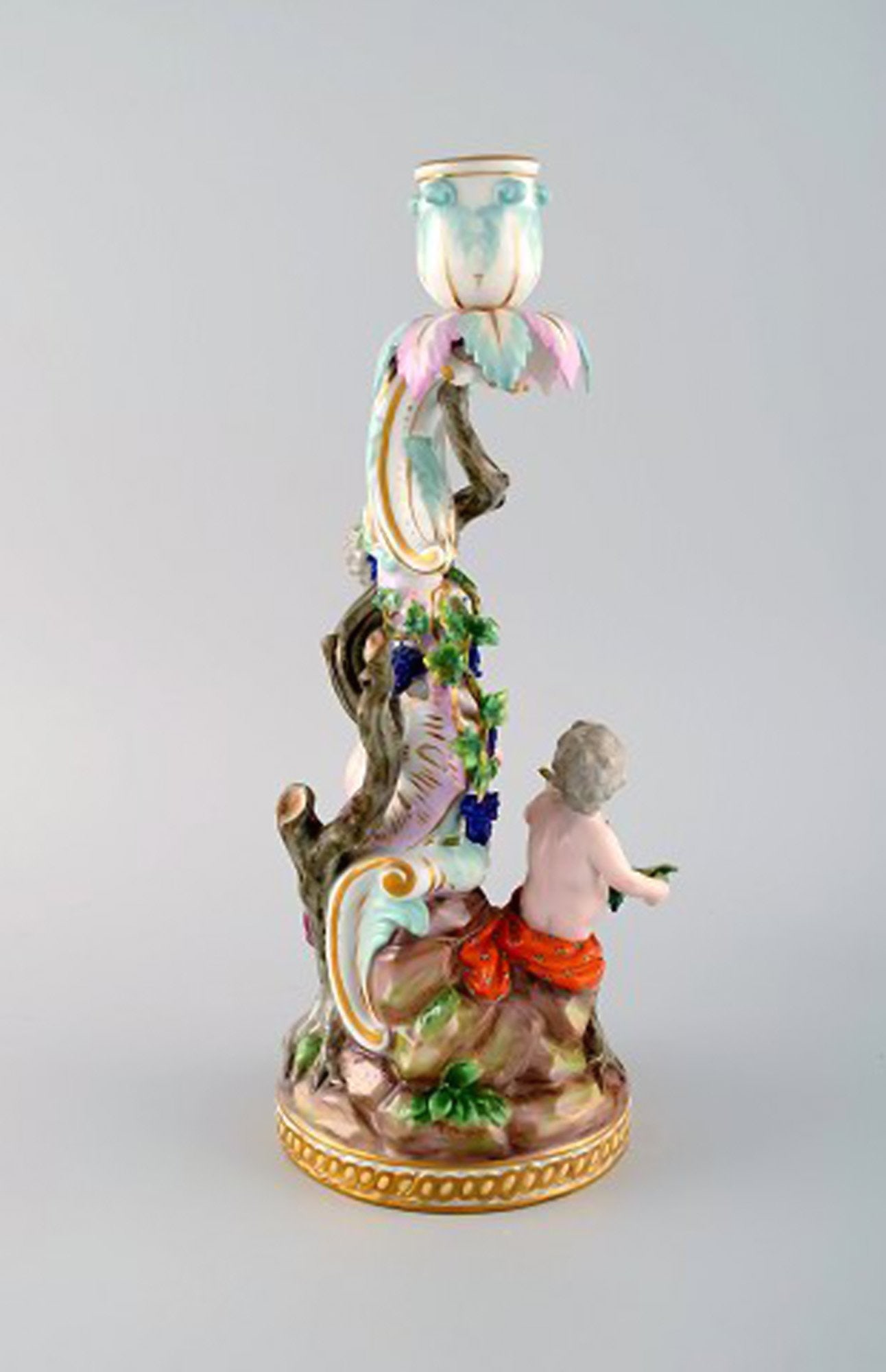 Antique Meissen figural candlestick in hand-painted porcelain. Model number 1190. - 3