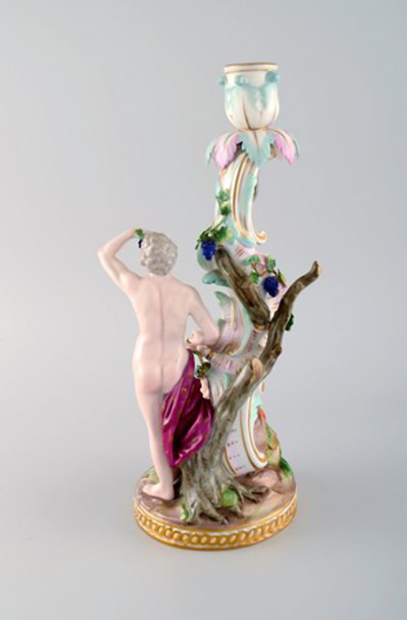 Antique Meissen figural candlestick in hand-painted porcelain. Model number 1190. - 4