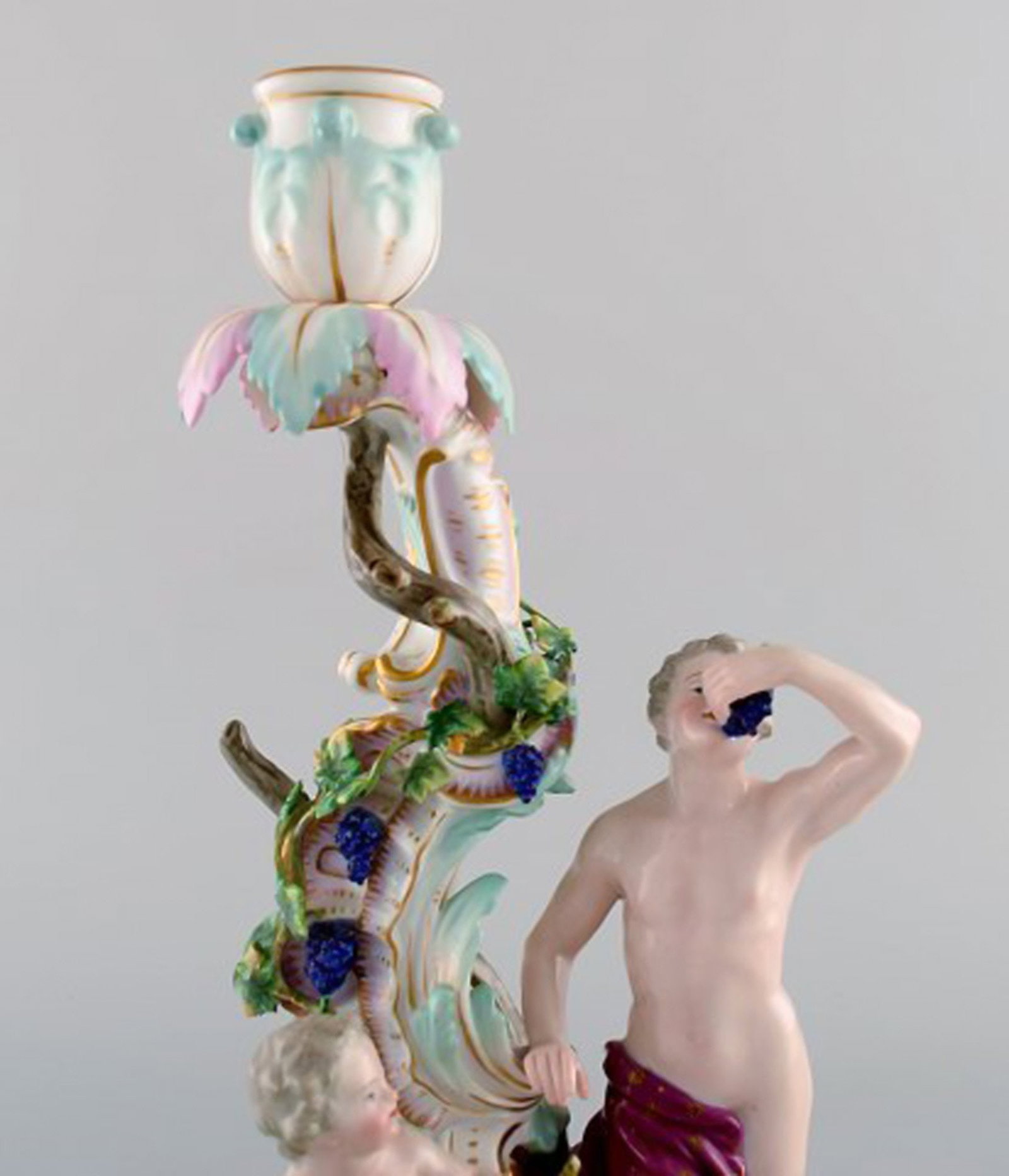 Antique Meissen figural candlestick in hand-painted porcelain. Model number 1190. - 6