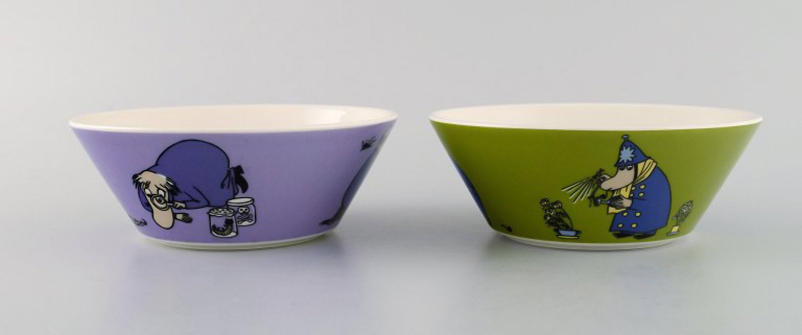 Arabia, Finland. Two porcelain bowls with motifs from "Moomin". Late 20th century.: Title: Arabia, Finland. Two porcelain bowls with motifs from "Moomin". Late 20th century. Description: Arabia, Finland. Two porcelain bowls with motifs from "Moomin". Late 20th century. In excellent c
