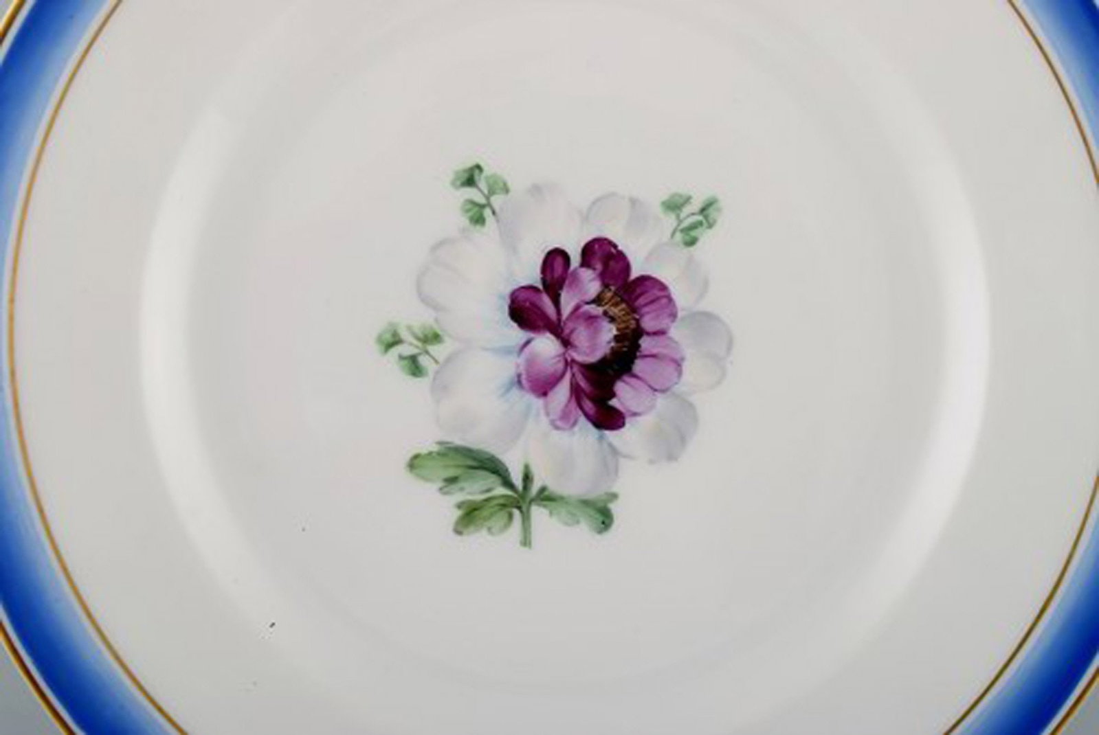 Six antique Royal Copenhagen plates in hand-painted porcelain with flowers and blue border with - 6
