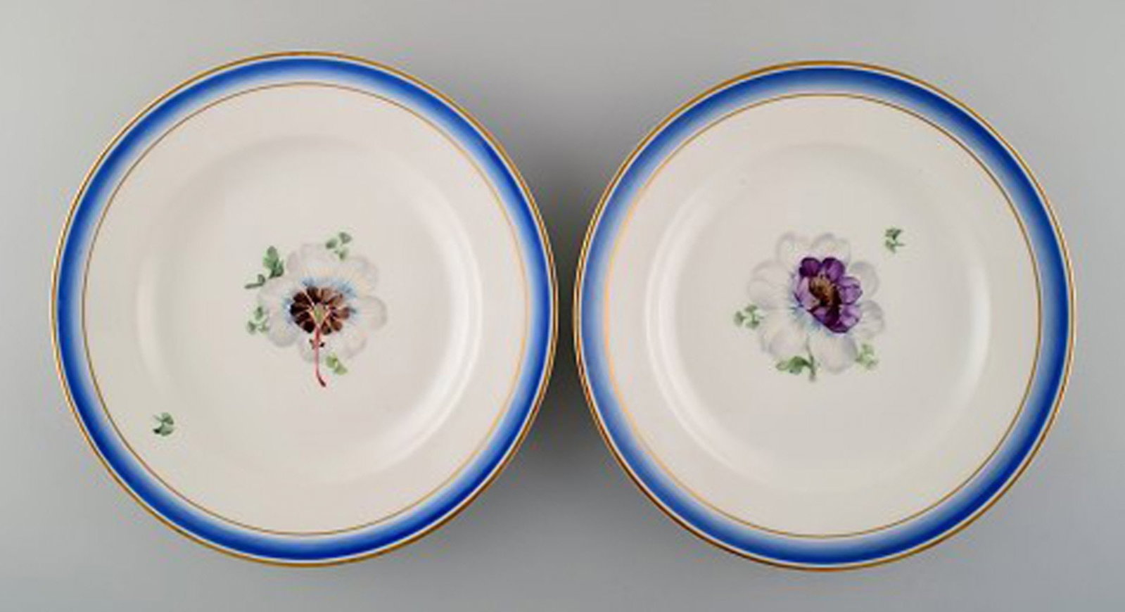 Four antique Royal Copenhagen plates in hand-painted porcelain with flowers and blue border with - 3