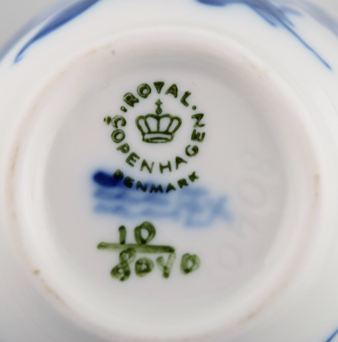 Five Royal Copenhagen Blue Flower Braided coffee cups with saucers. Mid 20th century. Model number - 7