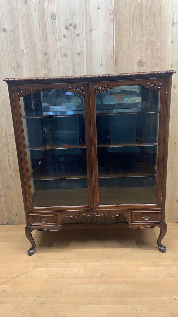 Antique Queen Anne Style Mahogany Glass Panel Bookcase/Display Cabinet (1 of 8)