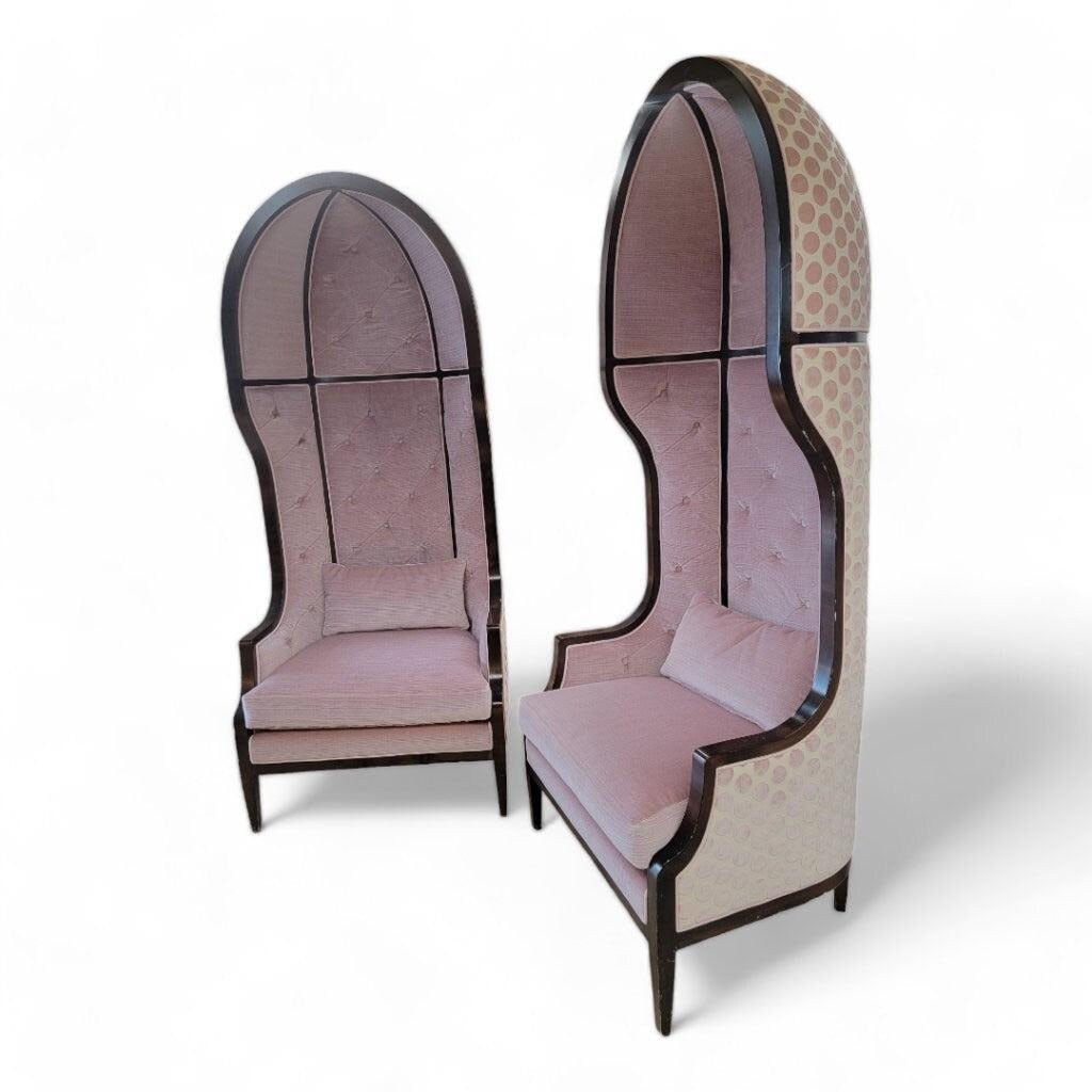 Vintage Parisian Mahogany Canopy Parlor Chairs Newly Reupholstered - Pair - 5