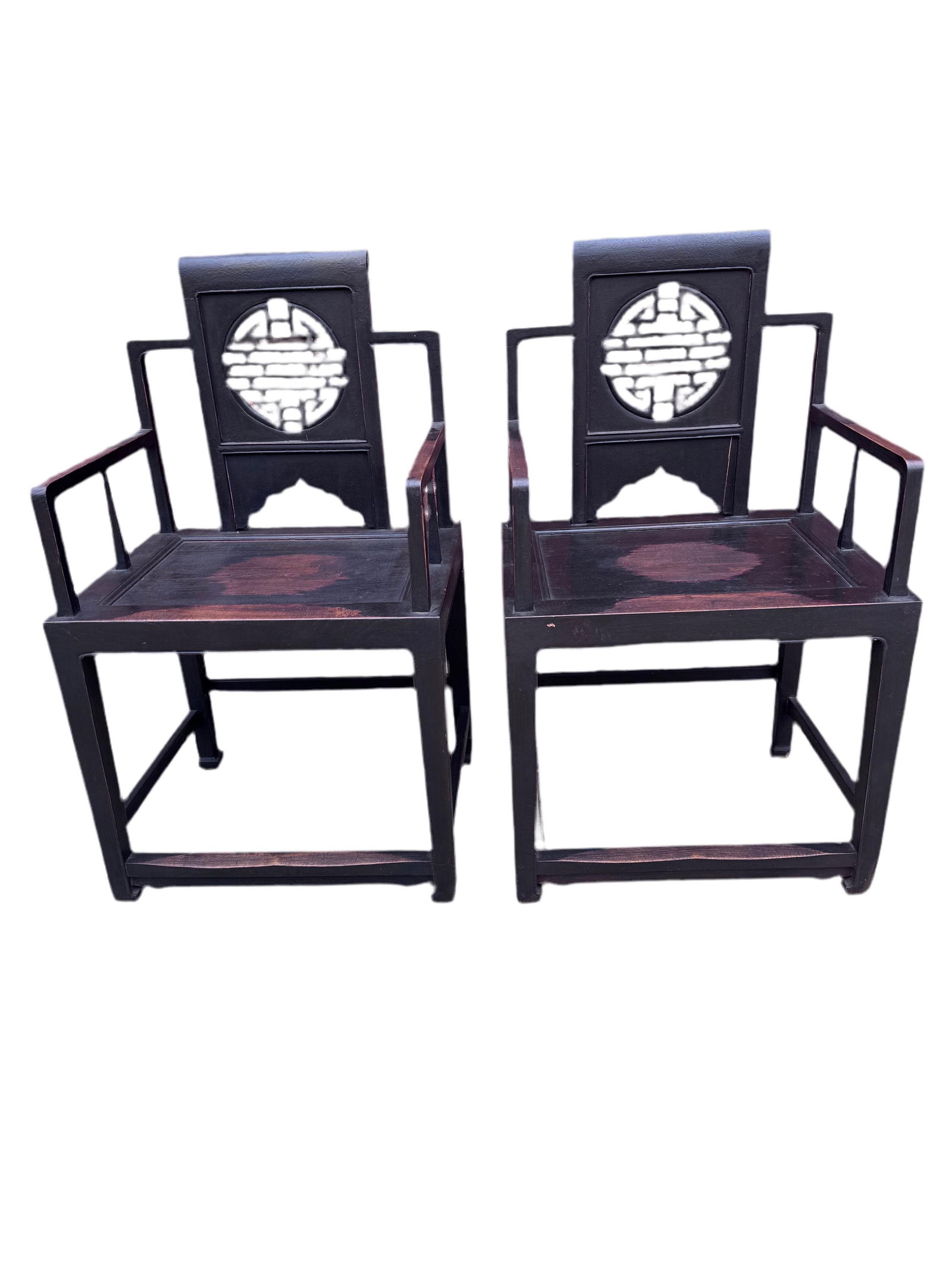 Antique Shanxi Province Carved Throne Chairs - Pair - 2