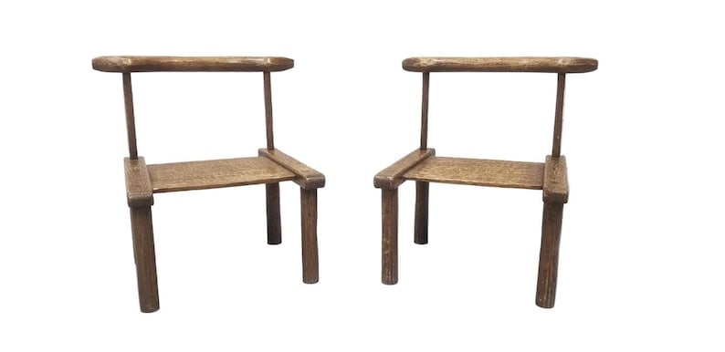 Antique Carved Low Profile Chairs - Pair: .Antique Carved Low Profile Chairs - PairCirca Early 20th Century Dimensions H 24"W 21"D 15"SH 11" CONDITION: Please be aware that all items are used/vintage/antique and have small signs of