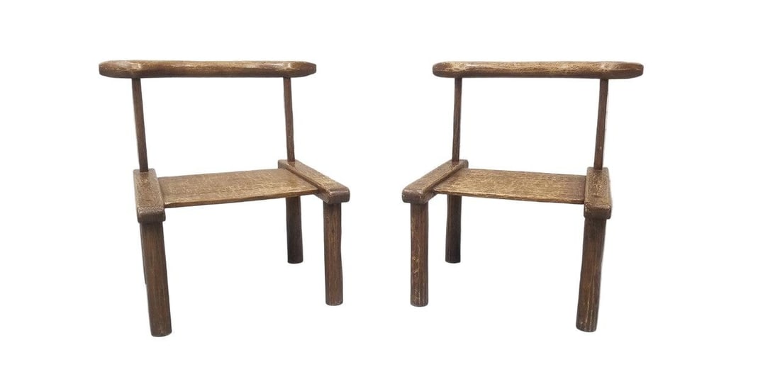 Antique Carved Low Profile Chairs - Pair - 2