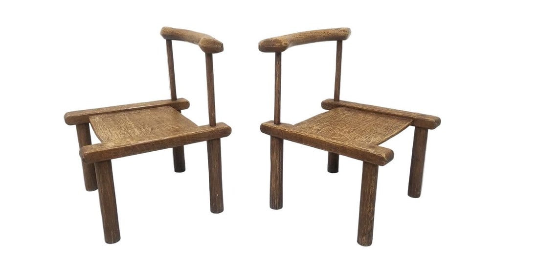 Antique Carved Low Profile Chairs - Pair - 4