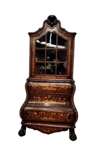 Antique Dutch Marquetry Corner Display Cabinet - 4