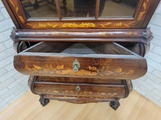 Antique Dutch Marquetry Corner Display Cabinet - 5