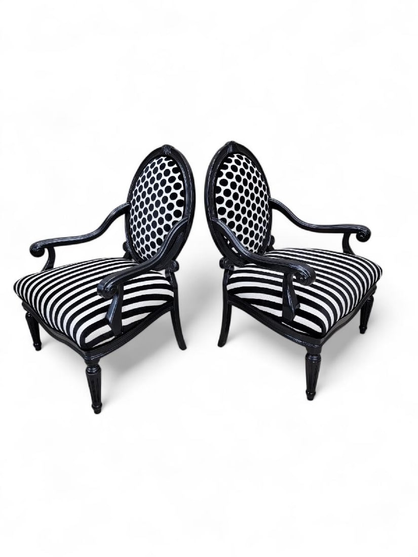 Vintage French Louis Style Chairs Newly Reupholstered - Pair - 8