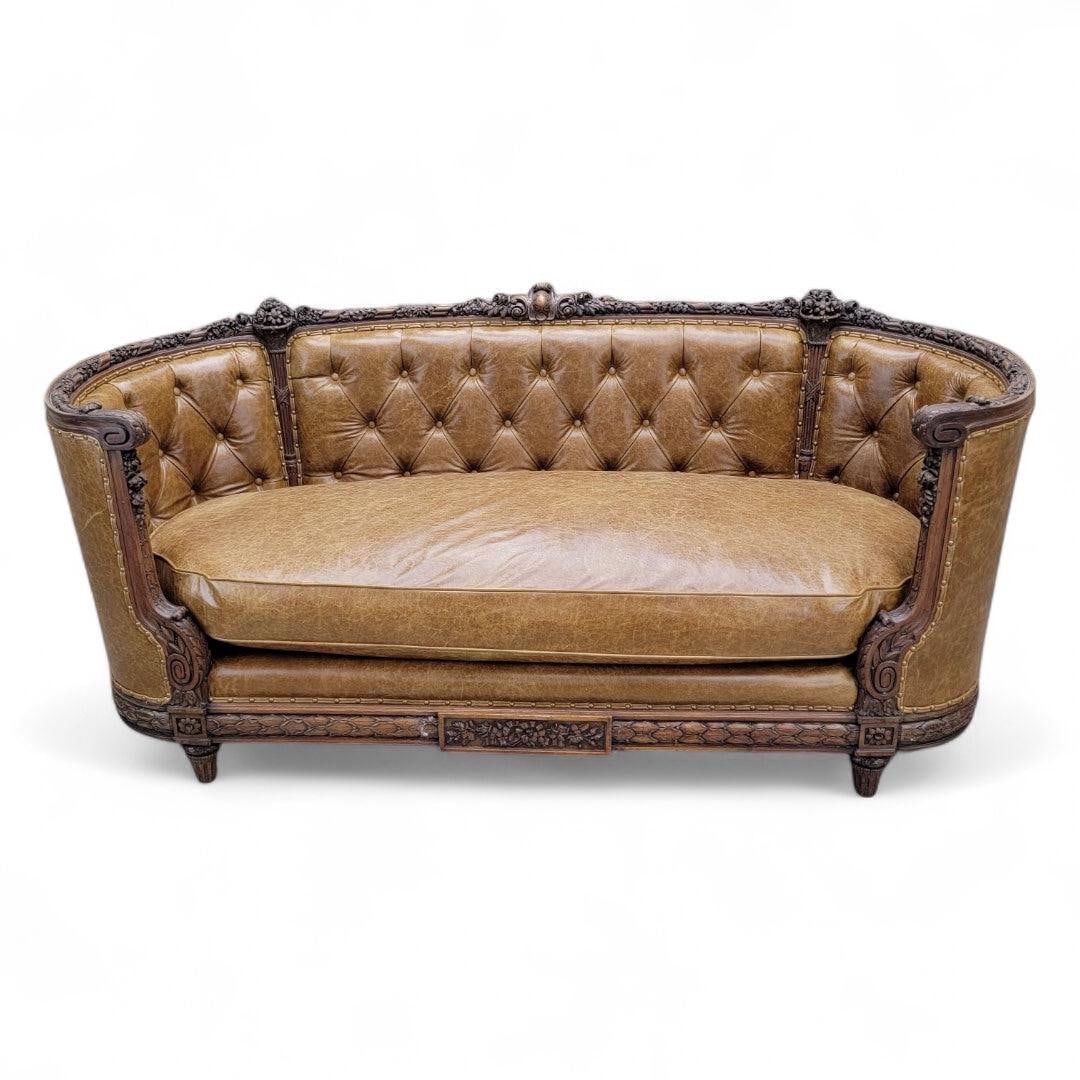 Antique French Regency Style Carved Sofa Newly Reupholstered - 3
