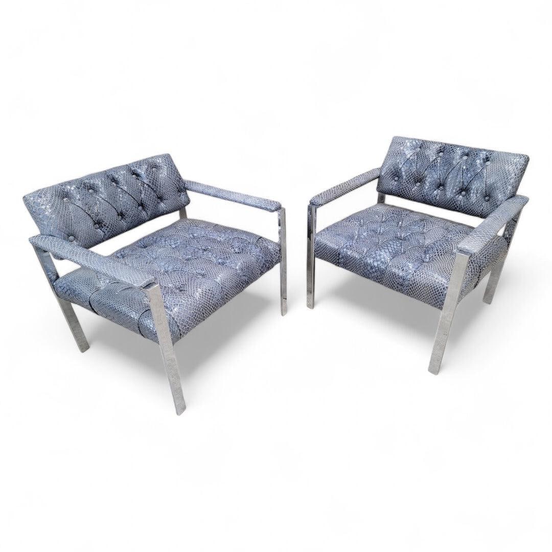 MCM Milo Baughman Style Button Tufted Chairs Newly Reupholstered- Pair - 7