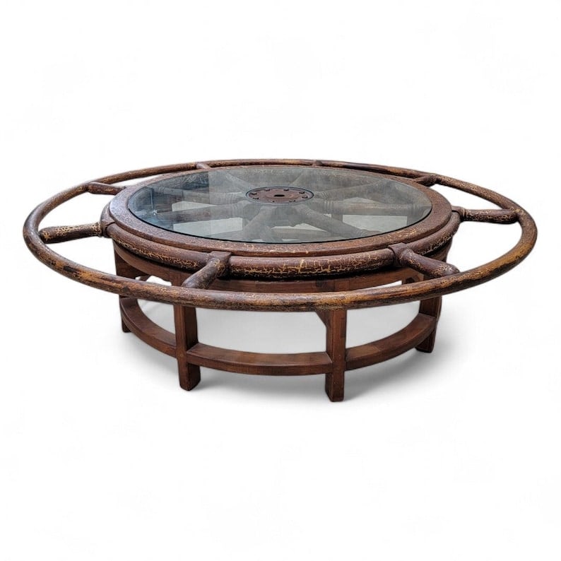 Antique Nautical Ships Wheel Custom Coffee Table (1 of 8)