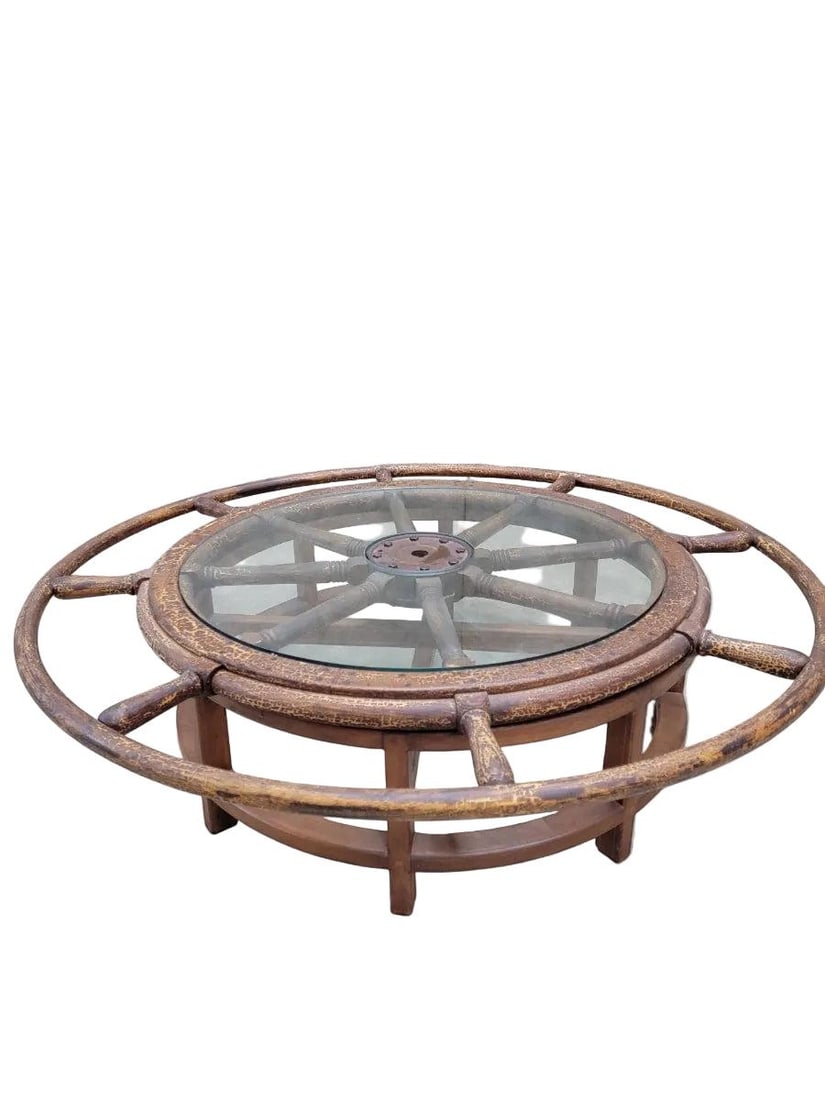 Antique Nautical Ships Wheel Custom Coffee Table - 3