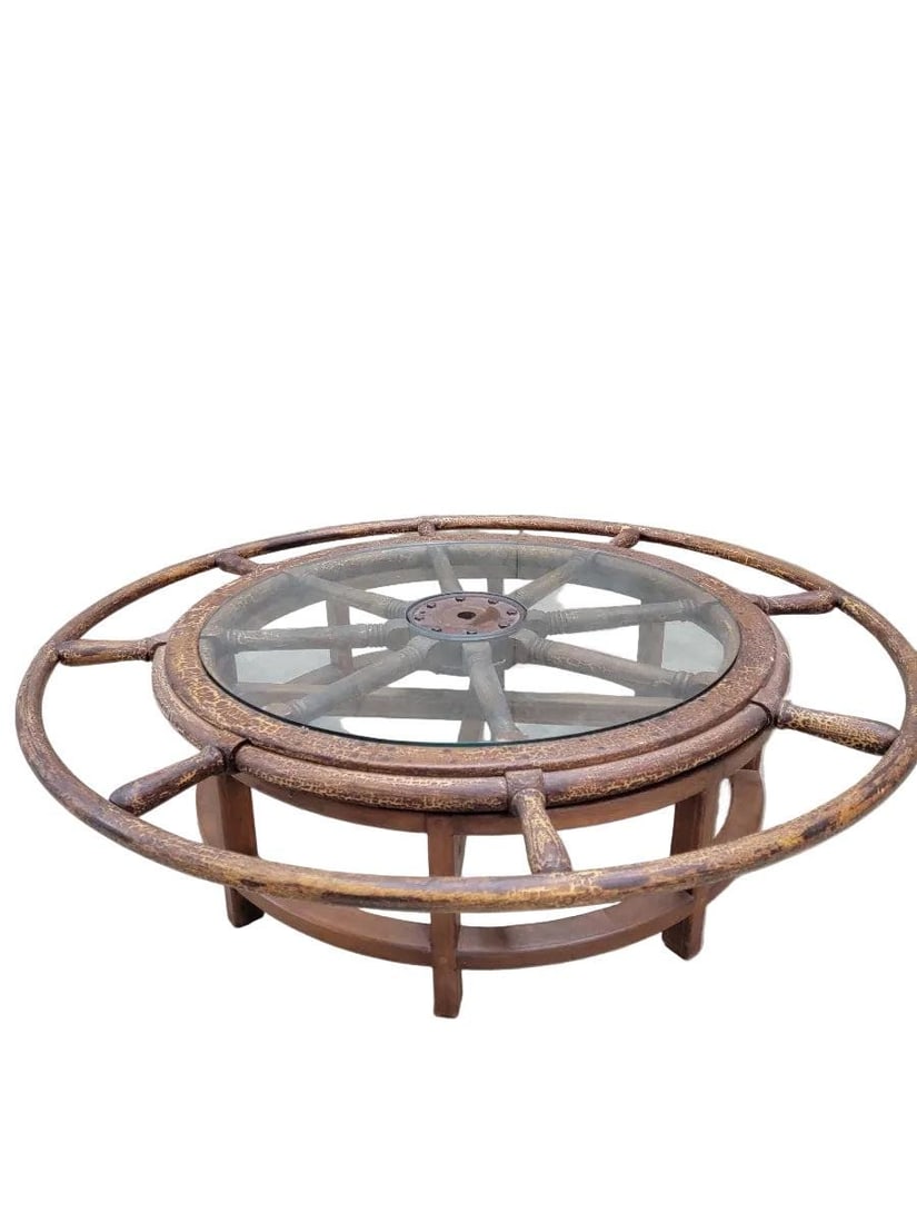 Antique Nautical Ships Wheel Custom Coffee Table - 7