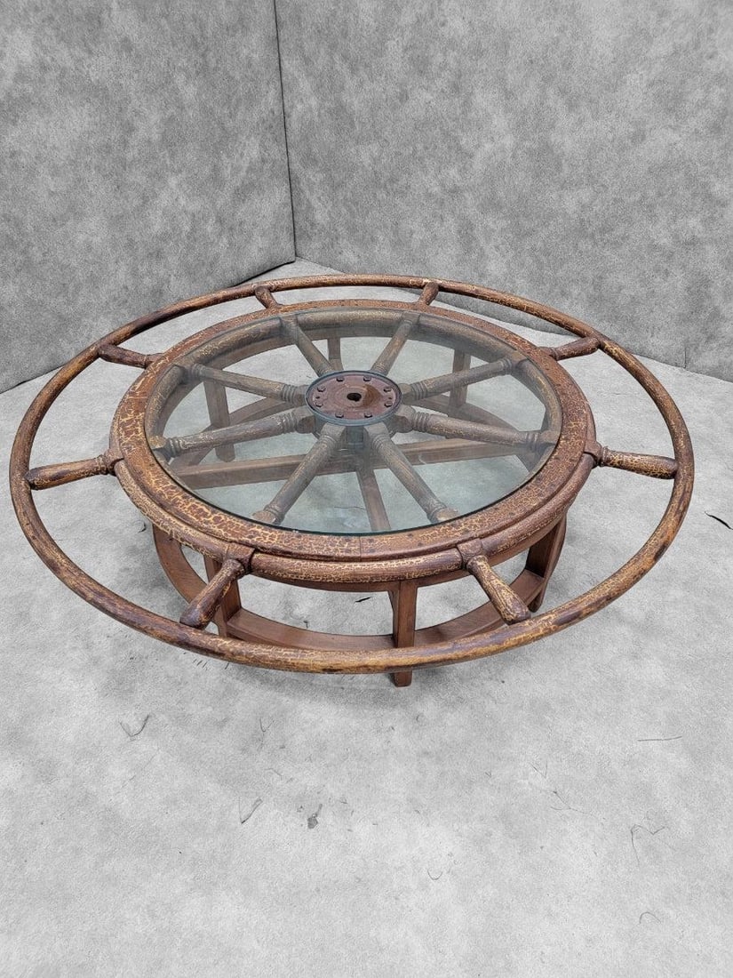 Antique Nautical Ships Wheel Custom Coffee Table - 8