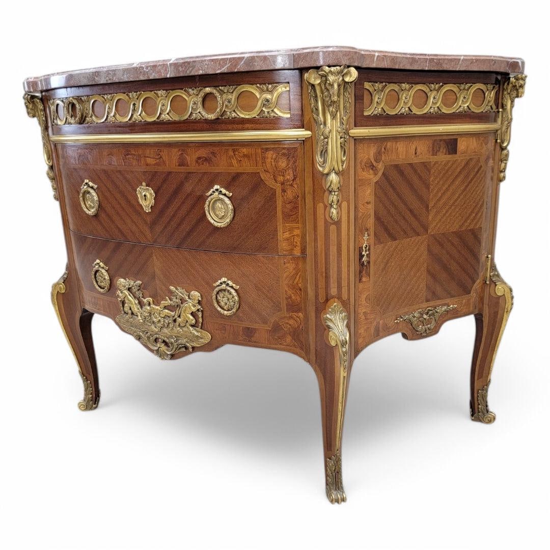 Antique French Acajou and Tulipwood Gilt Bronze Marble Top Commode - 3