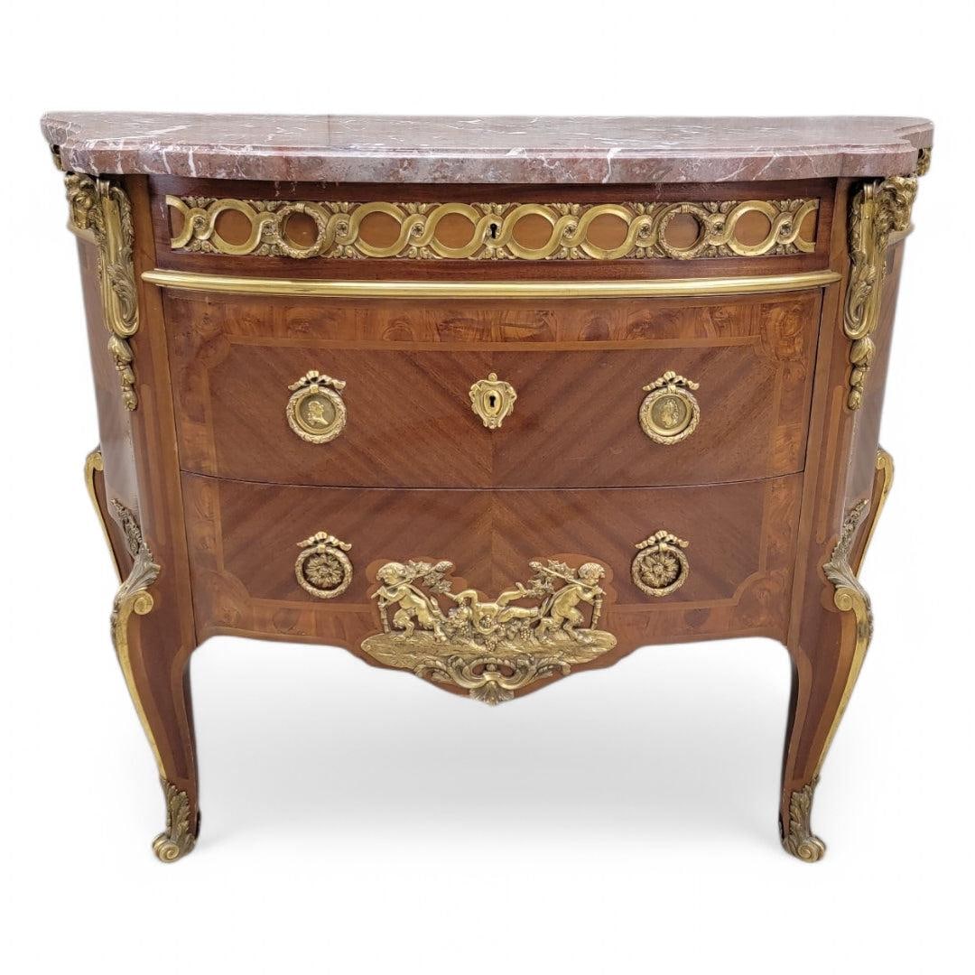 Antique French Acajou and Tulipwood Gilt Bronze Marble Top Commode - 8