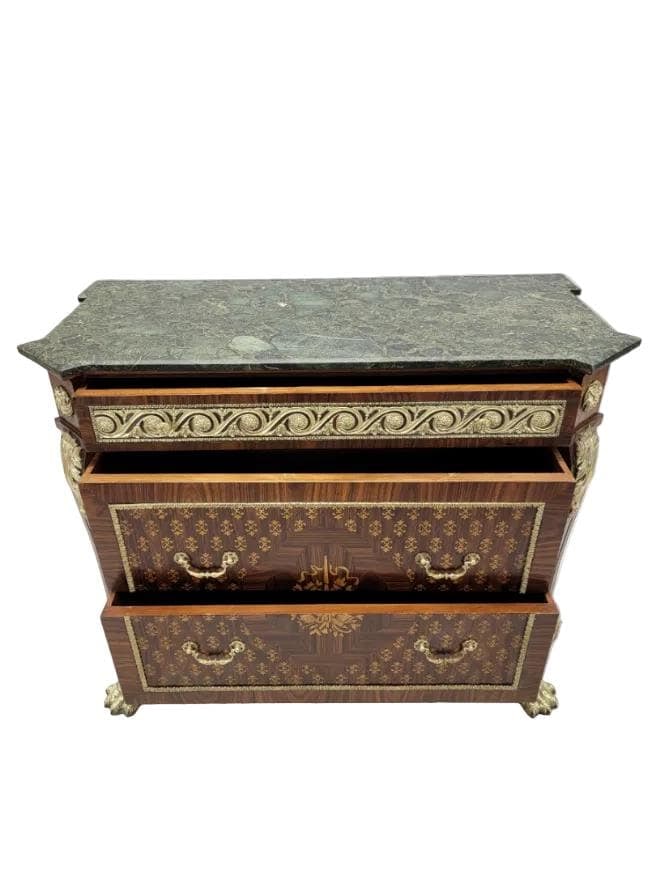 Antique French Empire Style Marquetry Inlay Chest Commode - 3