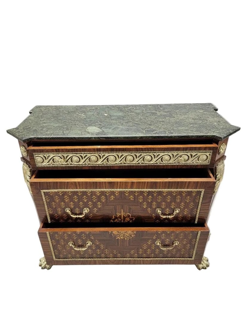 Antique French Empire Style Marquetry Inlay Chest Commode - 6