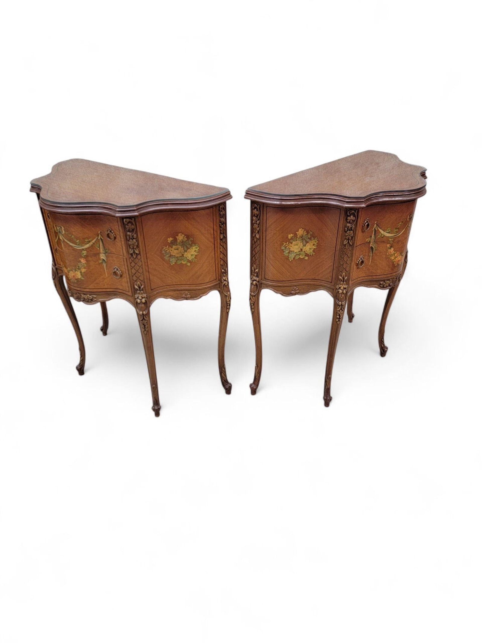 Antique Neoclassical French Style Hand Painted End Tabes/Nightstands - Pair - 4