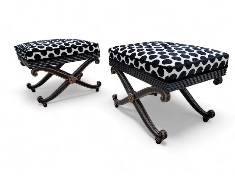 Vintage French Regency Style Ottomans Newly Reupholstered - Pair (1 of 8)