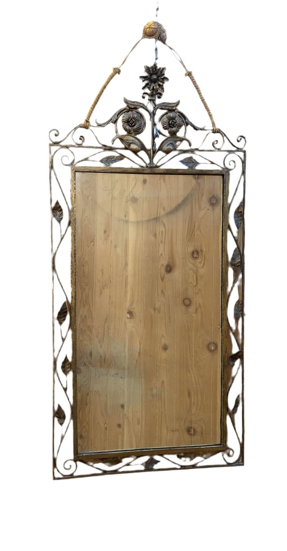 Vintage Italian Floral Wall Mirror: .Vintage Italian Forged and Gilded Floral Wall Mirror This is a beautiful rectangular Italian mirror with floral and leaf design. It would be a statement in a foyer, bathroom bedroom or living room.