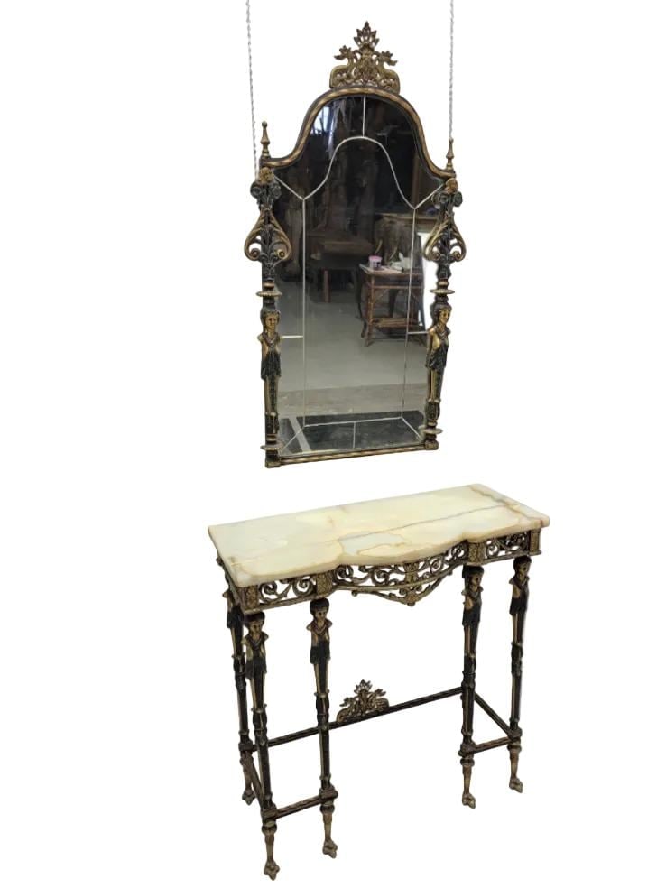Antique Oscar Bach Style Console Table with Mirror - 3