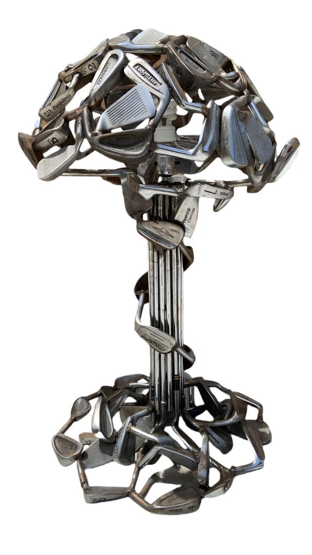 Vintage Hand Forged Tall Golf Club Table Lamp with Silhouette Golf Club Shade - 2