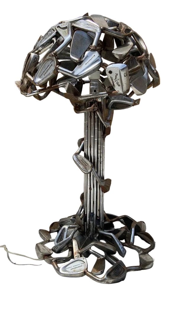 Vintage Hand Forged Tall Golf Club Table Lamp with Silhouette Golf Club Shade - 8