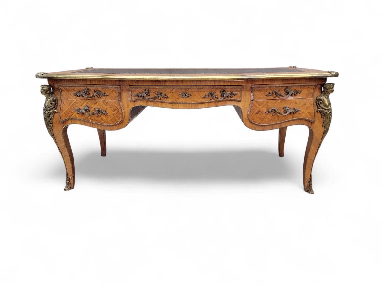 Antique Louis XV Style Inlaid Bureau Plat Writing Desk - 2