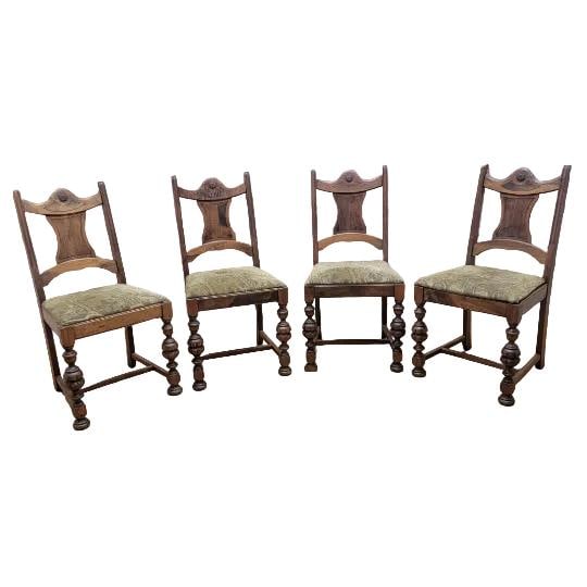 American Traditional Tudor Revival Dining Table with Four Chairs - 4