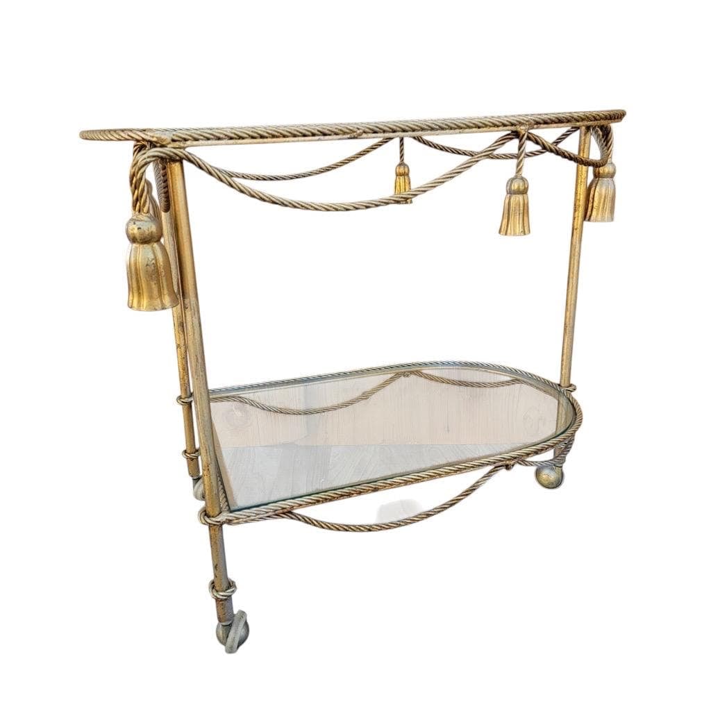 Hollywood Regency Italian Gilt Rope & Tassle Drinks Trolley Bar Cart - 3