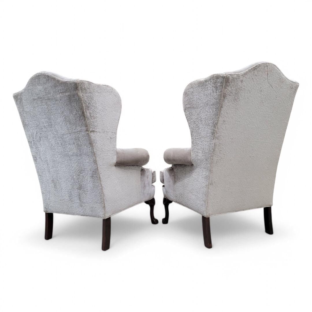 Vintage Queen Anne Style Wingback Lounge Chairs - Pair - 6