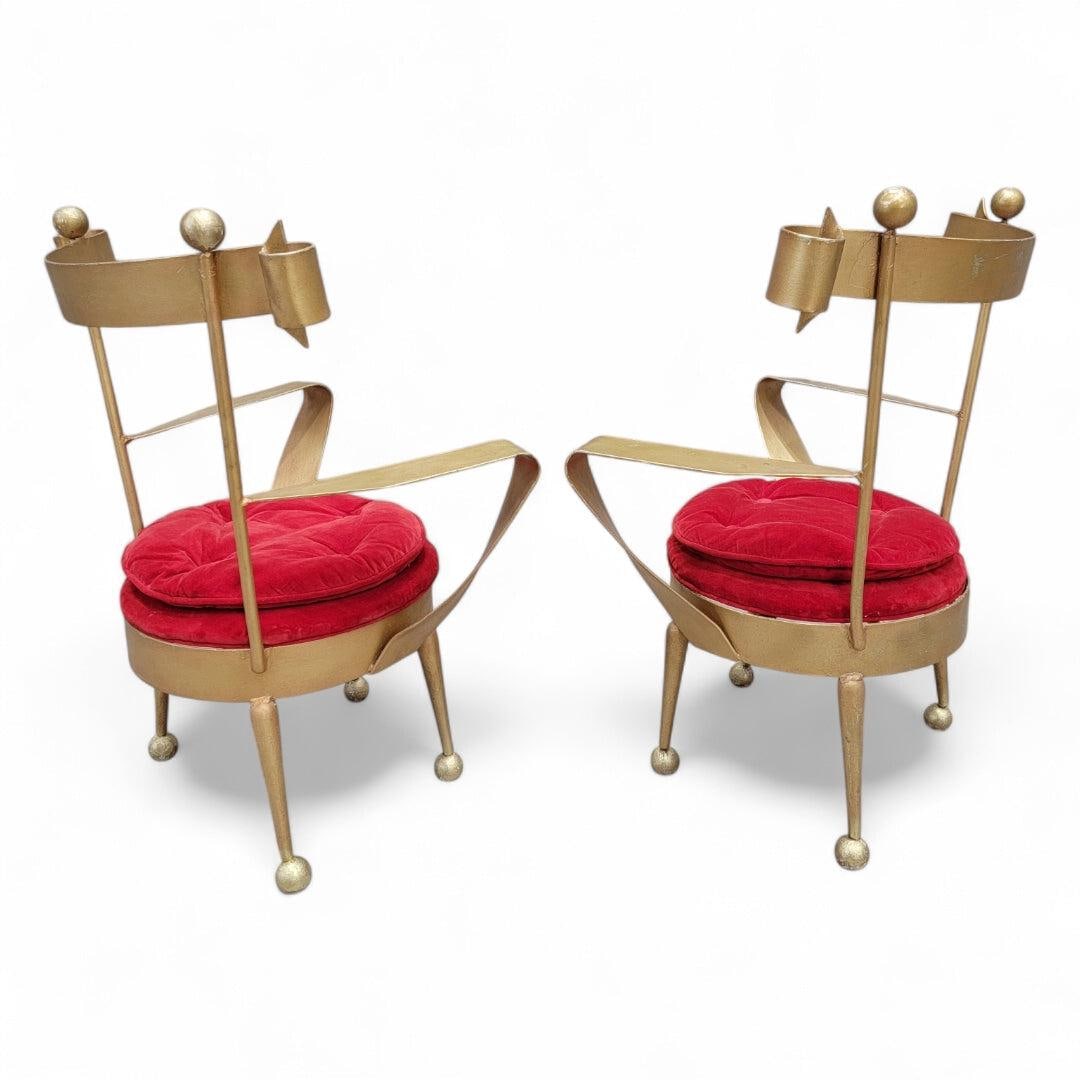 Antique Venetian Gold Forged Iron Vanity Chairs - Pair - 3