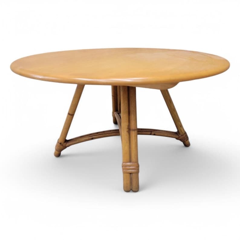 MCM Coastal Swivel Bamboo Coffee Table by Heywood Wakefield: Mid Century Modern Heywood Wakefield Coastal Swivel Bamboo Coffee Table An iconic & classic 1950s Heywood Wakefield modern bamboo swivel base "ascroft" coffee table. Complete your dining room set with