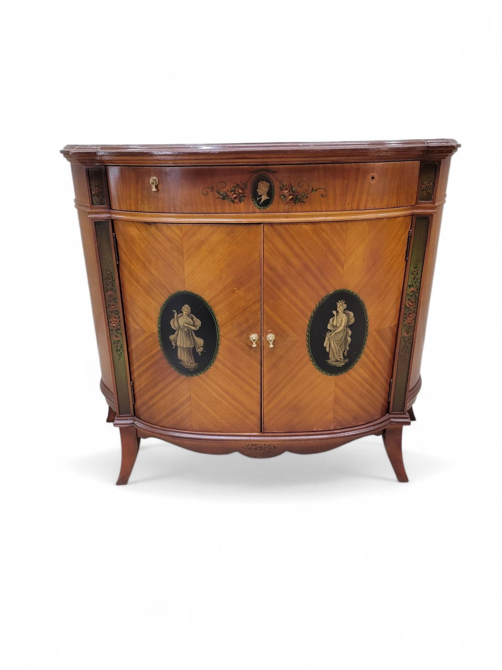 Antique French Neoclassical Style Demilune Cabinet - 2