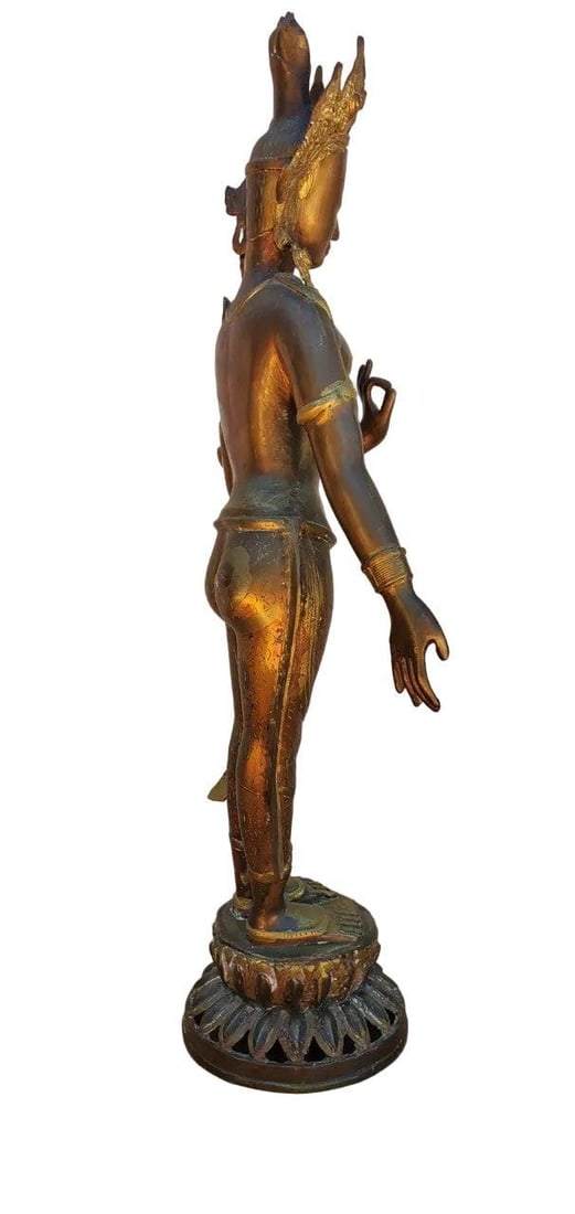 Antique Gilt Bronze Tibetan Hindu Manjurshi Deity Statue - 4