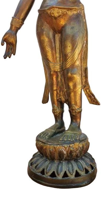 Antique Gilt Bronze Tibetan Hindu Manjurshi Deity Statue - 7