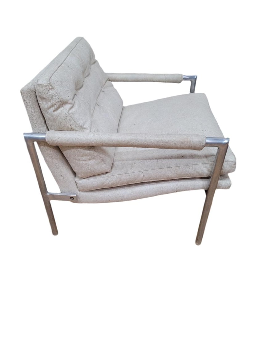 MCM Milo Baughman Chrome Flat Bar Chair Newly Reupholstered - 4