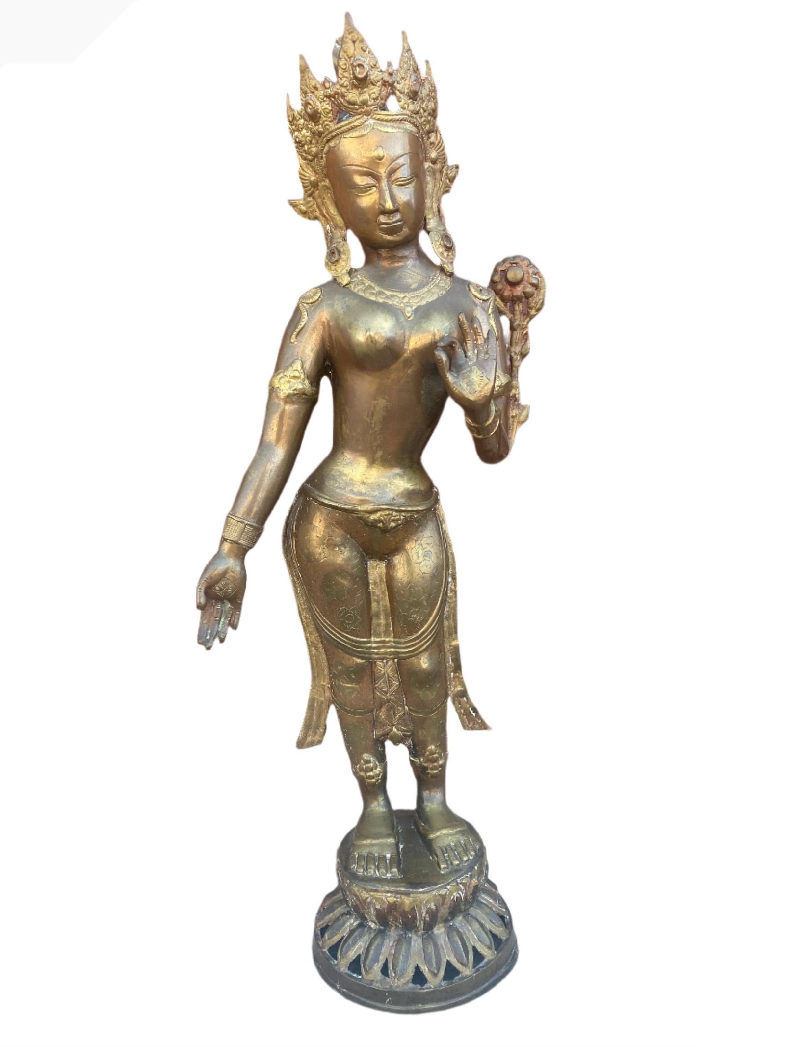 Antique Brass Tibetan Tara Buddhist Goddess Statue - 2
