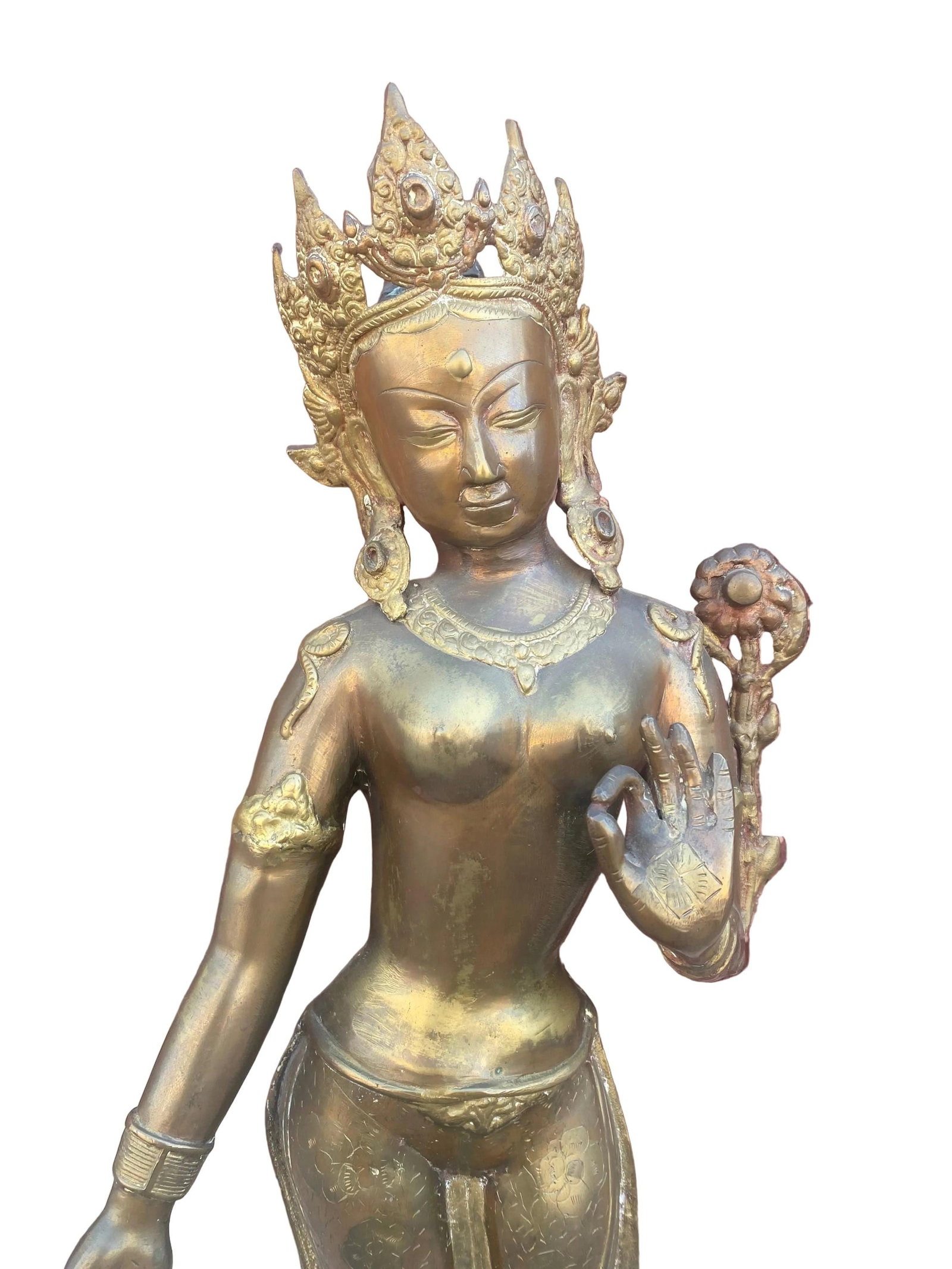 Antique Brass Tibetan Tara Buddhist Goddess Statue - 3