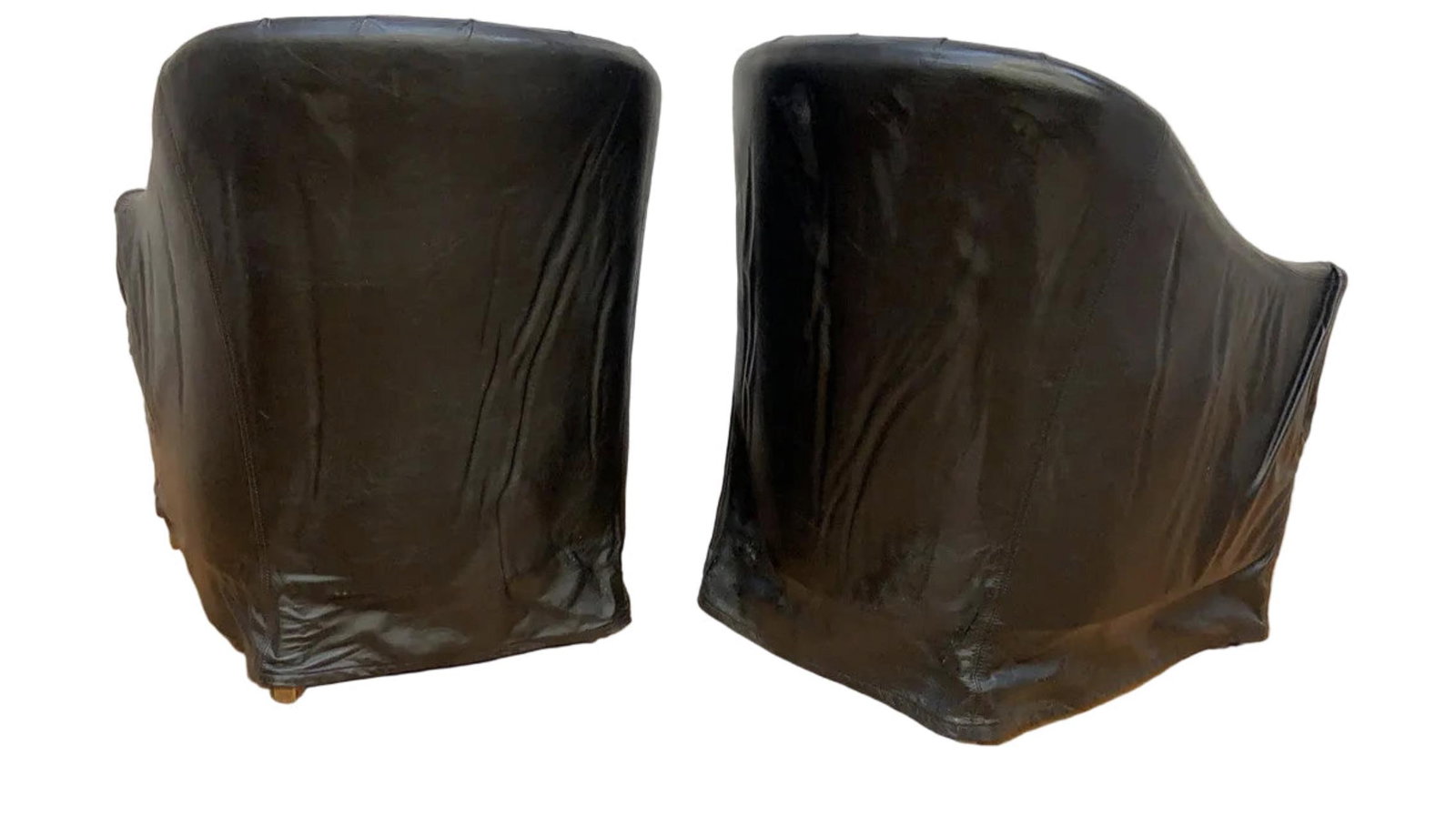 Vintage Black Italian Draped Leather Barrel Back Club Chairs by Neidermier - Pair - 7