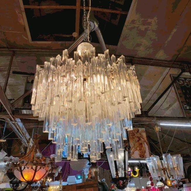 MCM Sculptural Camer Murano Glass Multi Tier Prism Chandelier - 3