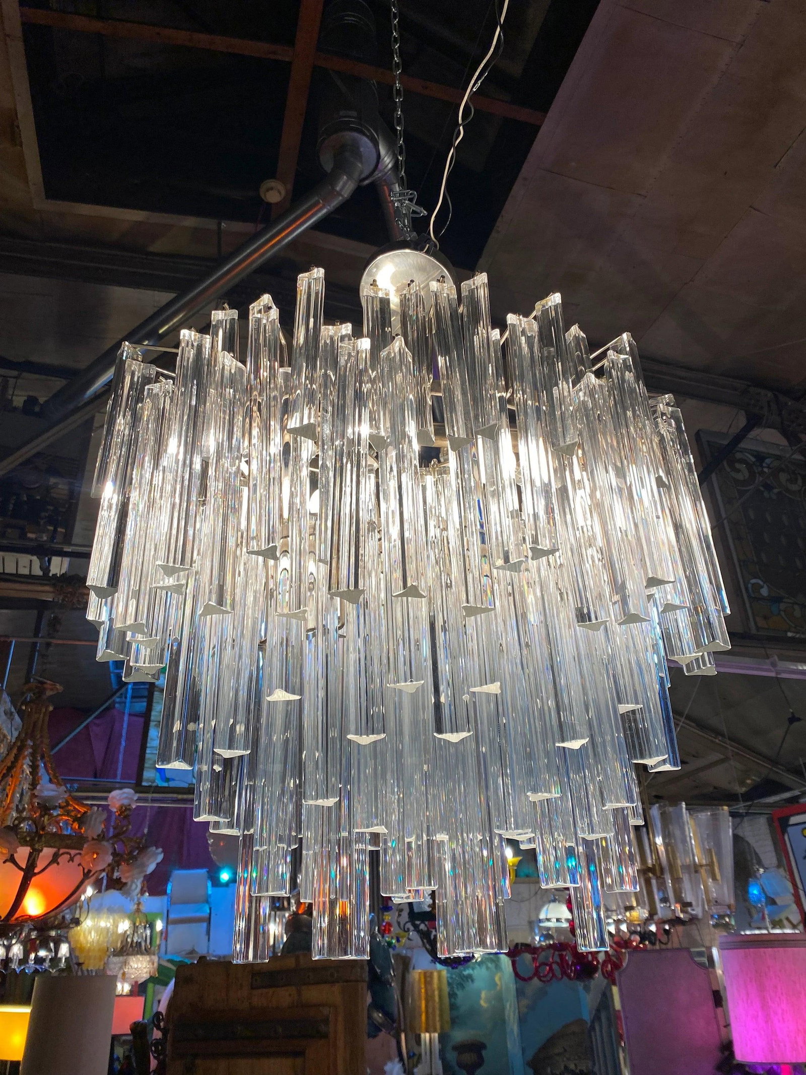 MCM Sculptural Camer Murano Glass Multi Tier Prism Chandelier - 7