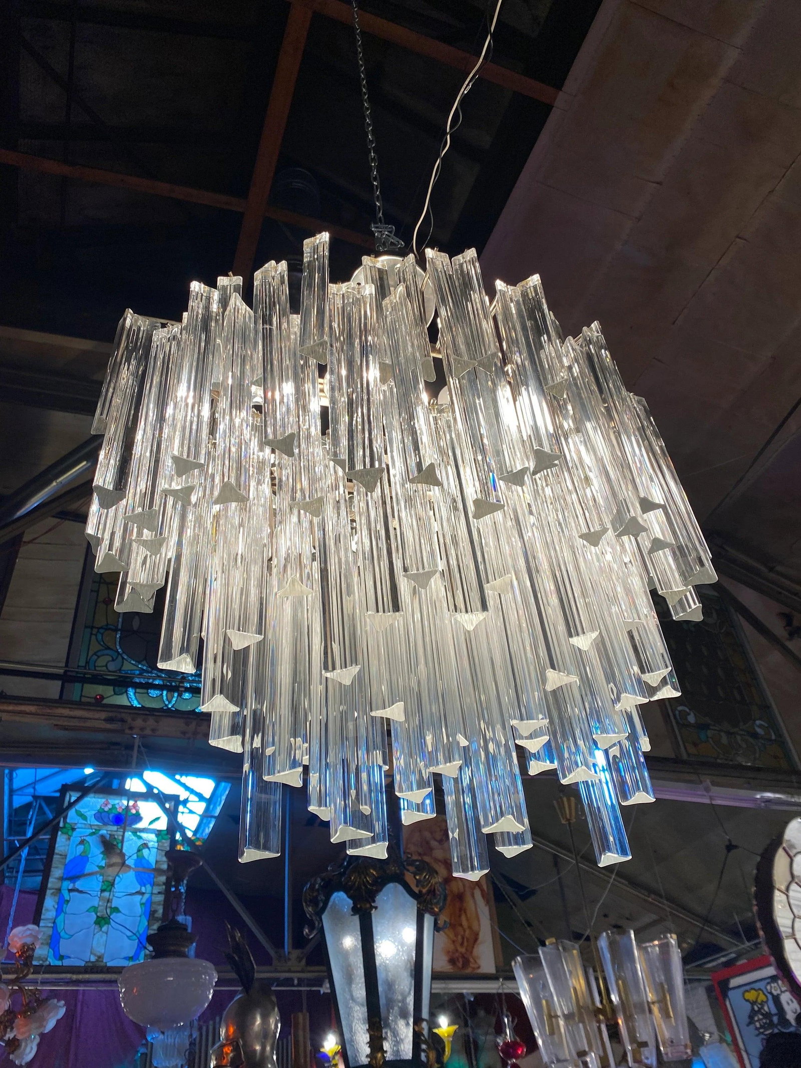 MCM Sculptural Camer Murano Glass Multi Tier Prism Chandelier - 8